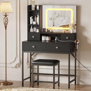 GustoWave Makeup Vanity Desk with Mirror, Desk with Lights in 3 Colors, Girls Vanity Table with Charging Station, 4 Drawers - 1 of 4