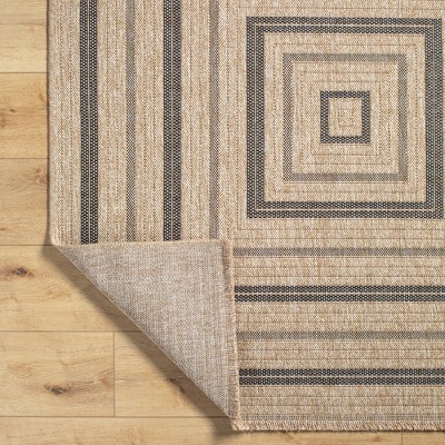 Emiko 5'3" Square Beige and Black Stain-Resistant Synthetic Rug