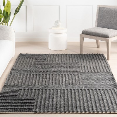 Handmade Gray and Black Wool Striped 9' x 12' Rug