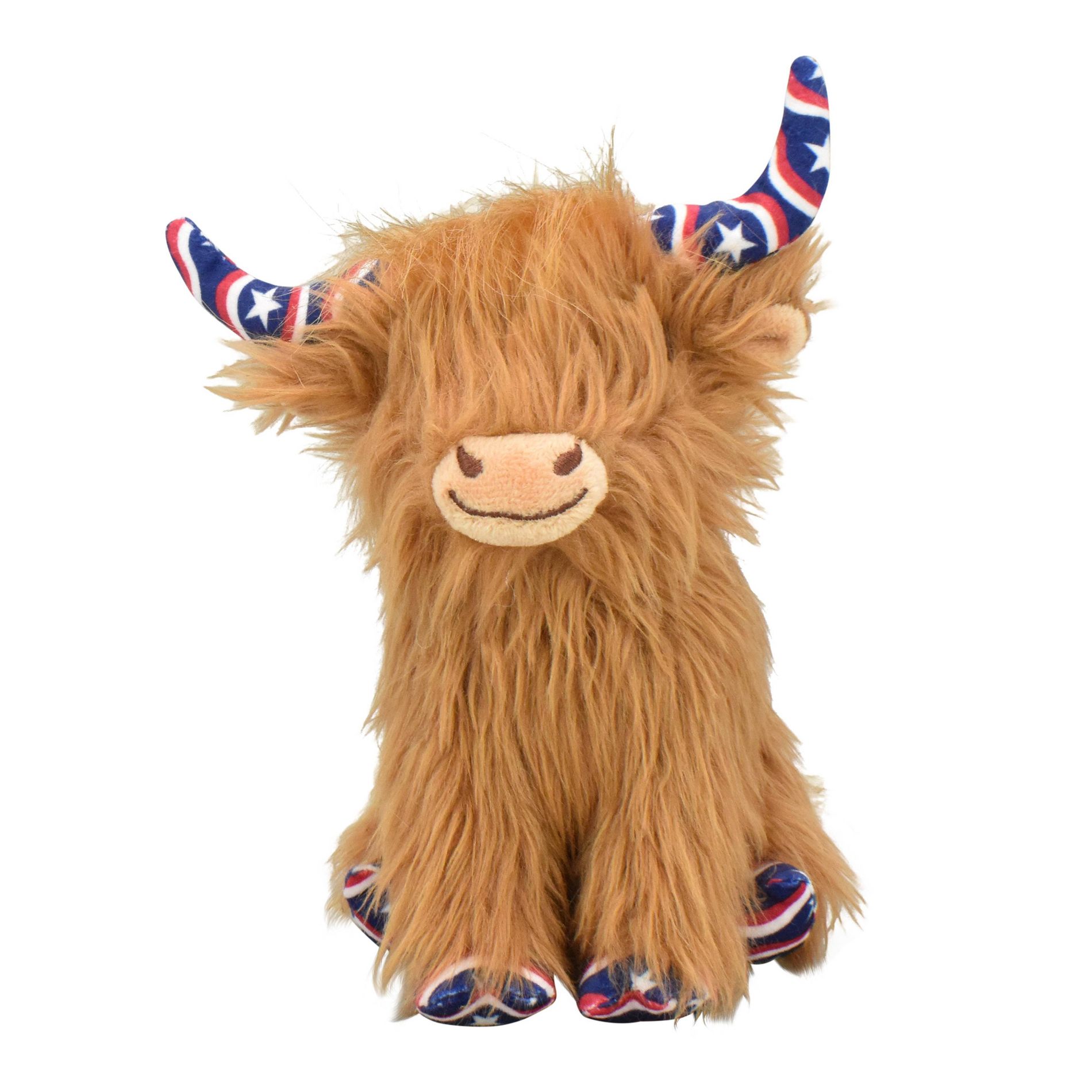 Multipet Highland Cow Americana Stars Stripes Interactive Plush Dog Toy