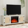 Farmhouse TV Stand Console with Natural Rattan Door Cabinets and Adjustable Shelves, 23" Electric Fireplace Insert, Fits TVs up to 70" - 2 of 4