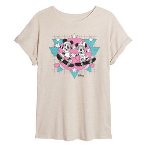Women's - Disney - Mickey And Minnie Retro Skatin Oversized Graphic T-Shirt - 1 of 4