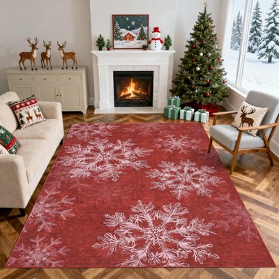 Christmas Snowflakes Printed Area Rug Washable Non Slip,Soft Indoor Carpets,Low Pile Xmas Decoration Rugs