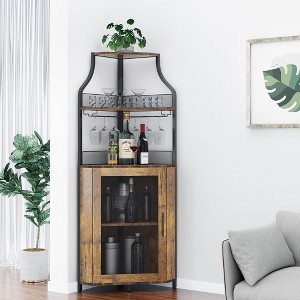 Whizmax Corner Wine Bar Cabinet with Detachable Wine Rack, Bar Cabinet with Glass Holder, Small Sideboard and Buffet Cabinet with Mesh Door - 1 of 4