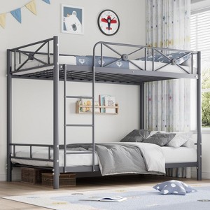 Twin Size Metal Bunk Bed Frame, Industrial Heavy Duty Bunkbeds with Safety Guard Rails and Space-Saving Design, for School Apartment - 1 of 4