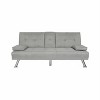 Aukfa 66.3" Adjustable Back Futon Sleeper Sofa Bed with Cup Holders, Chrome Legs & Linen Upholstery - 3 of 4