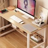 CAVINAS Home Office Desk Modern L-Shaped Writing Desk with Grid Panel, 4 Storage Drawers, Bookshelf for Office - 3 of 4