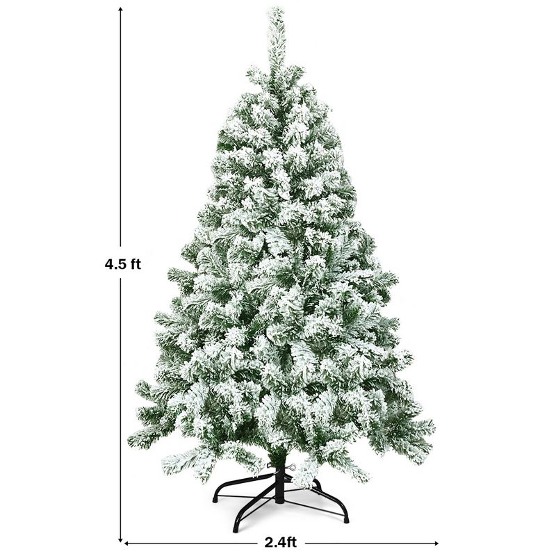 Costway 4.5FT Artificial Hinged Christmas Tree Snow Flocked Pine Tree  w/400 Tips and Foldable Base, 3 of 13