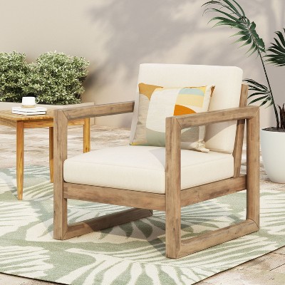 CAVINAS Outdoor Acacia Wood Patio Chairs with Waterproof Deep Seating,Wooden Patio Furniture for Porch,Garden,Balcony,Brown