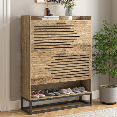 CIPACHO Narrow Entryway Shoe Storage Cabinet 2 Flip Drawers Slim Hidden Rack with Metal Leg for Hallway