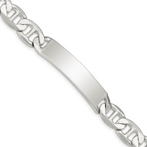 Black Bow Jewelry Men's 10mm Sterling Silver Polished Anchor Link I.D. Bracelet - 1 of 4