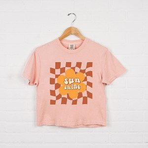 Simply Sage Market Women's Sun Shine Checkered Short Sleeve Relaxed Fit Cropped Tee - 1 of 3