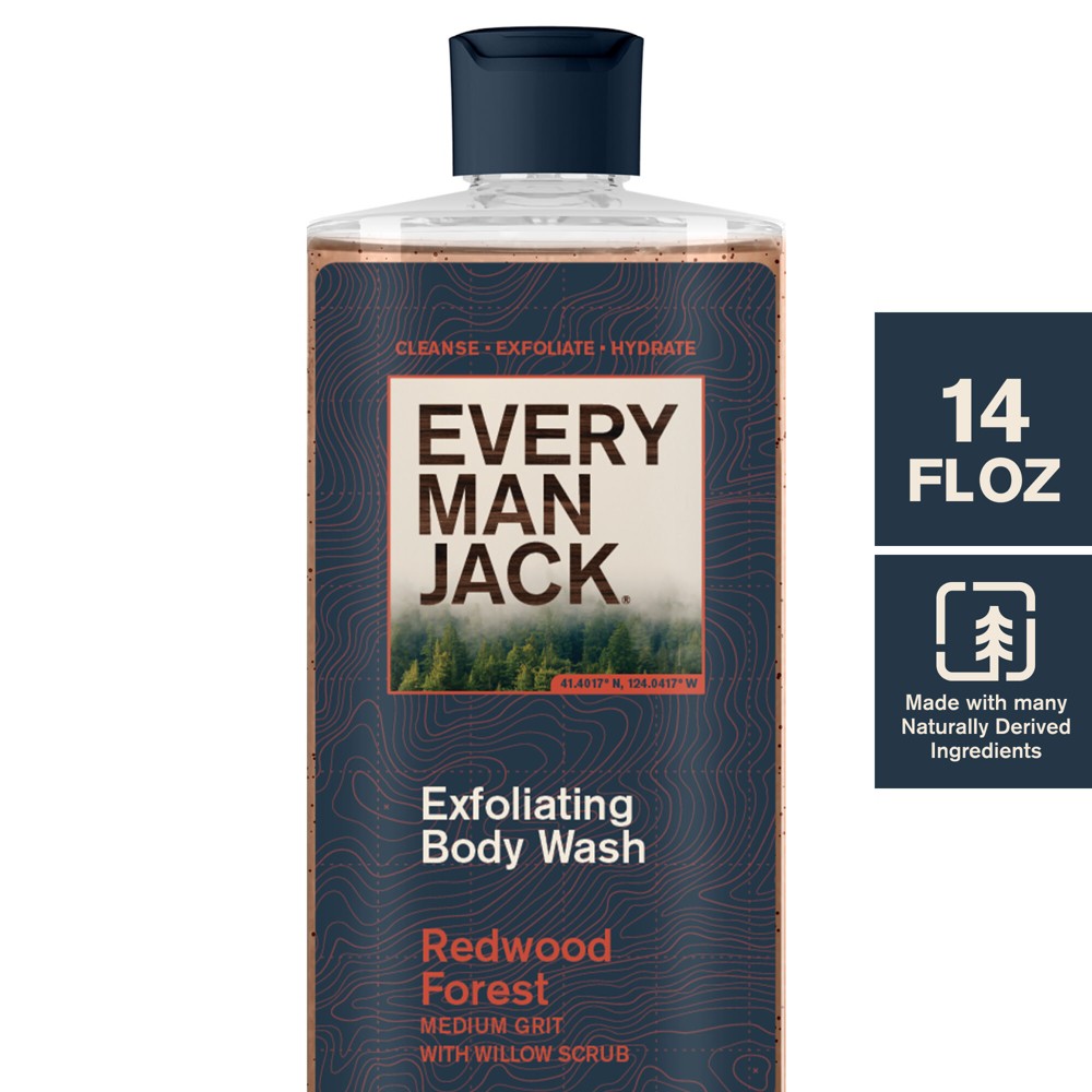 Photos - Shower Gel Every Man Jack Naturally Derived Men's Medium Grit with Bark Exfoliating Body Wash - Redwood Forest - 14 fl oz