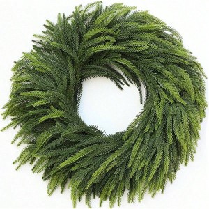 26 inch large norfolk pine wreath front door realistic artificial faux green wreath walls porches farmhouse indoor outdoor home decor - 1 of 4