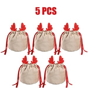 5 Pcs Christmas Drawstring Candy Bags Multi-purpose Velvet Pouches 2 Colors Christmas Candy Antlers Bag Xmas Wrapping Bags for Christmas Party - 1 of 4