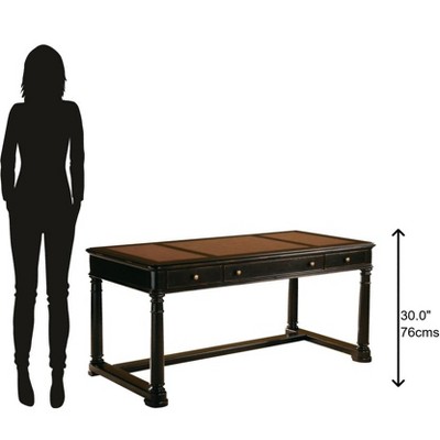 Transitional Brown Wood Home Office Desk with Drawers and Keyboard Tray