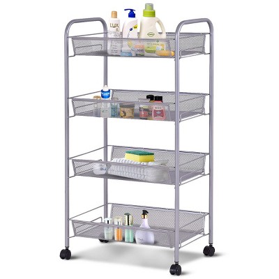 Costway 4 Tier Storage Rack Trolley Cart Home Kitchen Organizer Utility Baskets Silver