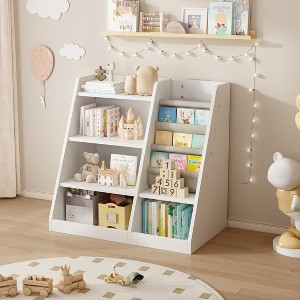 4 Tier Kids Wooden Bookshelf, Kids Bookshelf Children Bookcase with Adjustable Shelf for Playroom Nursery Living Room - 1 of 4