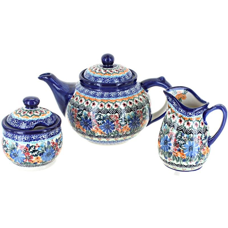 Blue Rose Polish Pottery 1700 Vena 3 Piece Tea Set, 1 of 2