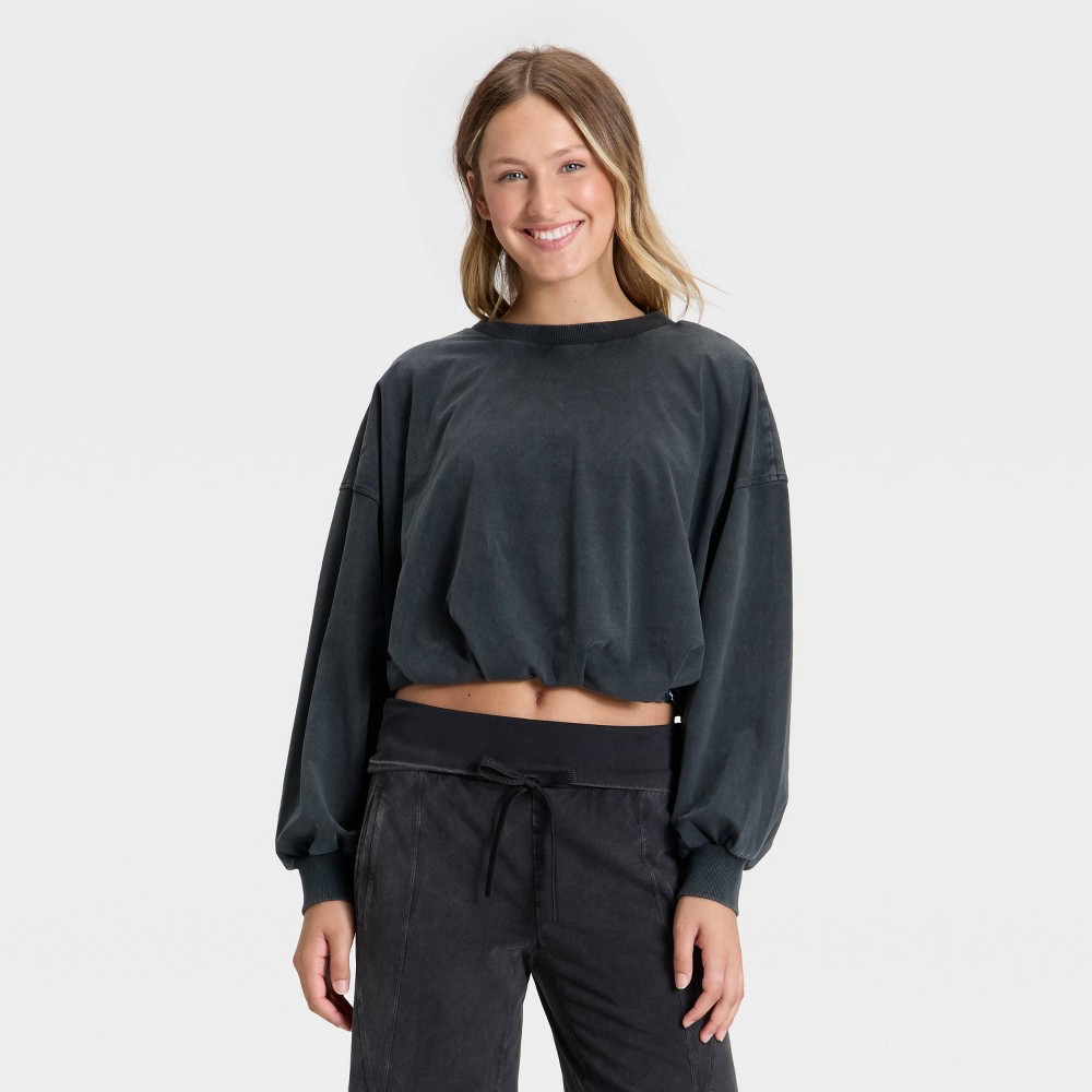 Women's Bubble Hem Long Sleeve Top - JoyLab™ Black XXS