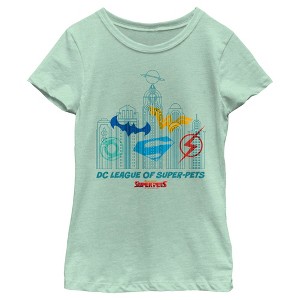 Girl's DC League of Super-Pets Metropolis Skyline Outline T-Shirt - 1 of 4