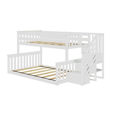 Max & Lily Wooden Twin Over Full Low Bunk Bed For Kids With Staircase ...