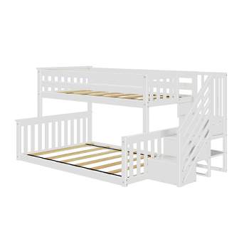 Max & Lily Wooden Twin over Full Low Bunk Bed for Kids with Staircase