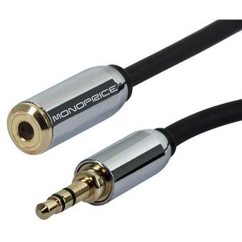Monoprice Audio Cable - 12 Feet - Black | 3.5mm Male Plug to 3.5mm Female Jack for Mobile, Gold Plated