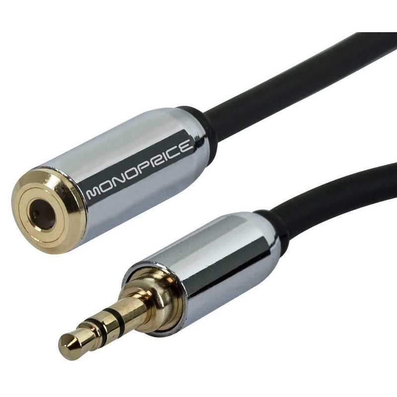 Monoprice Audio Cable - 12 Feet - Black | 3.5mm Male Plug to 3.5mm Female Jack for Mobile, Gold Plated, 1 of 5