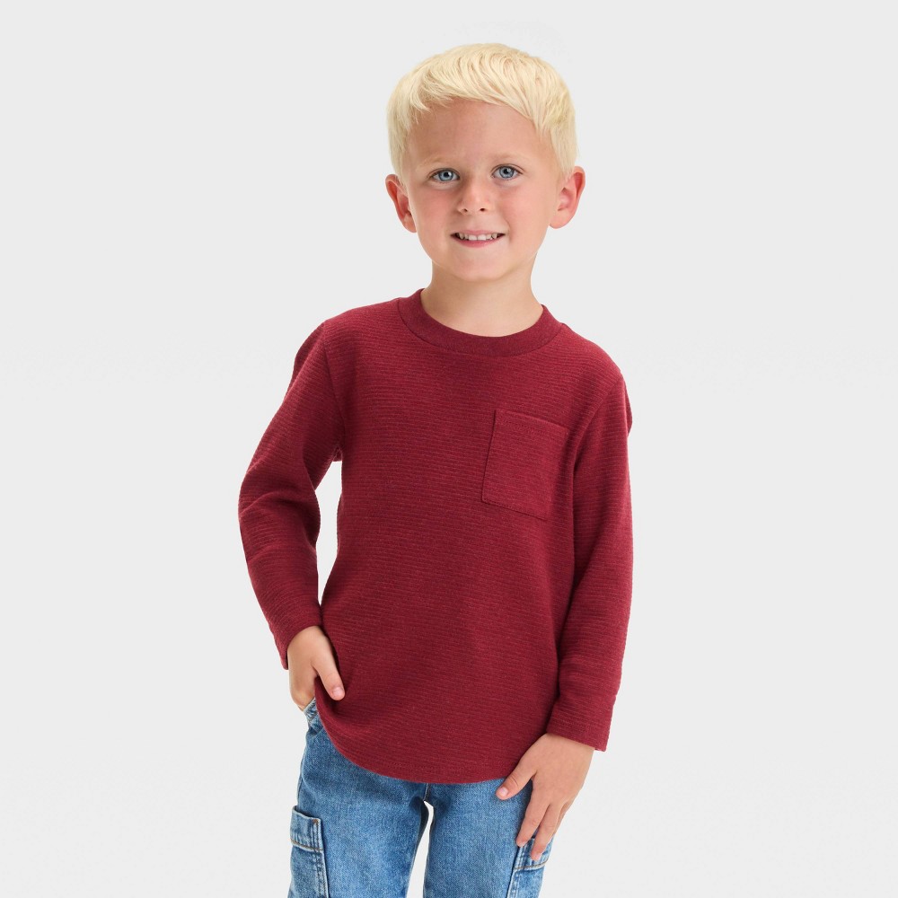 Toddler Boys' Long Sleeve Jersey Pocket T-Shirt Set 3 shirts- Cat & Jack Berry Red 3T