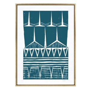 Kate and Laurel Sylvie Modern Block Print Teal Framed Canvas by Statement Goods, 28x38, Bright Gold - 1 of 4