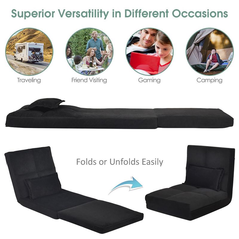 Costway Floor Folding Sofa Chair Lounger 6 Positon Adjustable Sleeper Bed Couch Recliner, 5 of 8