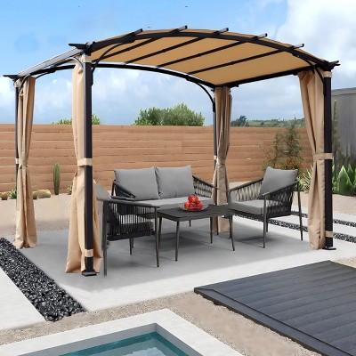 9×11 FT Patio Pergola Gazebo With Retractable Canopy,Waterproof Sun Shade, Steel Frame For Backyard And Garden-Maison Boucle