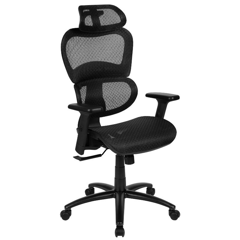 Flash Furniture Ergonomic Mesh Office Chair with 2-to-1 Synchro-Tilt, Adjustable Headrest, Lumbar Support, and Adjustable Pivot Arms, 1 of 15