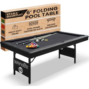 SereneLife SLPLTB76BL 76" Portable and Foldable Pool Table with Accessory Kit - 1 of 4