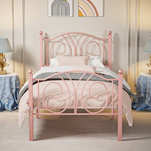 VECELO Heavy Duty Metal Bed Frame Queen/Full/Twin Bed, Industrial Platform Bed with Headboard & Footboard Black/White - 1 of 4