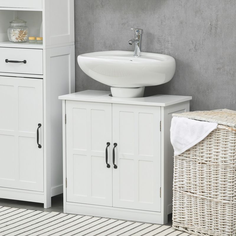 kleankin Pedestal Under-Sink Cabinet, Bathroom Storage Unit with Double Doors and Adjustable Shelf, White, 2 of 7