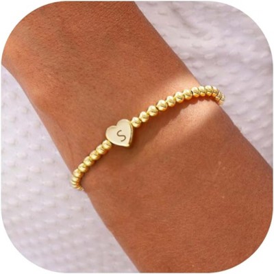 Beaded Bracelets for Women Dainty Heart Initial Bracelet Letter A-Z Charm Bracelet for Women Stretch
