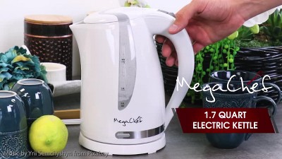 MegaChef 1.7 L Plastic White Electric Tea Kettle Auto Off Drip