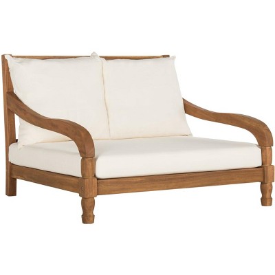 Pomona Natural Acacia Wood Lounger with Beige Cushions