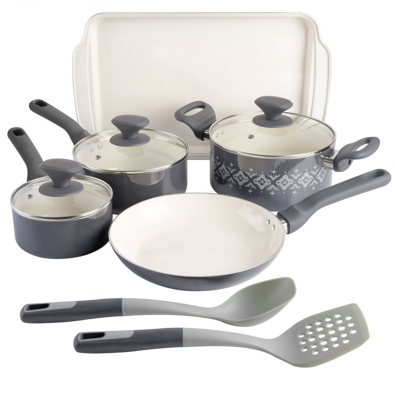 Spice By Tia Mowry 10 Piece Ceramic Nonstick Aluminum Cookware Set in Charcoal, 1 of 7