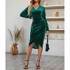 Women's Elegant Velvet Formal Dress V Neck Long Sleeve Ruched Bodycon Maxi Dress Wedding Guest Cocktail Party Dress - 3 of 4