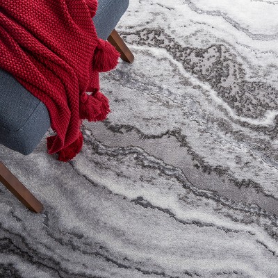 Grey and Dark Grey Abstract Synthetic Rectangular Area Rug, 6'7" x 9'
