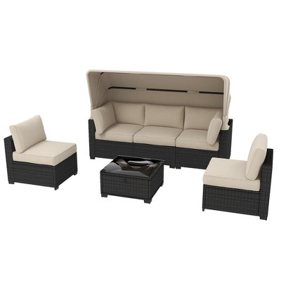 6PCS Outdoor Patio Furniture Sets Sectional Sofa Rattan Wicker Conversation Kits