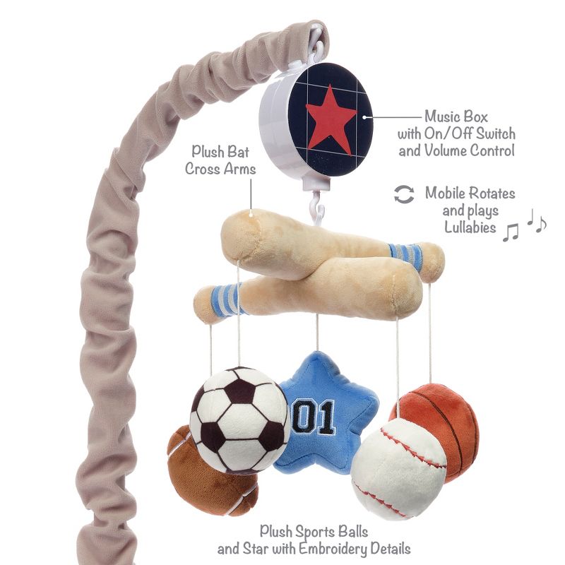 Lambs & Ivy Baby Sports Musical Baby Crib Mobile Soother Toy - Gray, 4 of 8