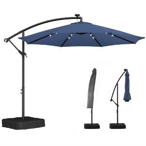 Outsunny 10 ft Cantilever Patio Umbrella with Solar LED Light, Sandbag  Weight, Offset Hanging Outdoor Umbrella with Protective Cover, Dark Blue :  Target