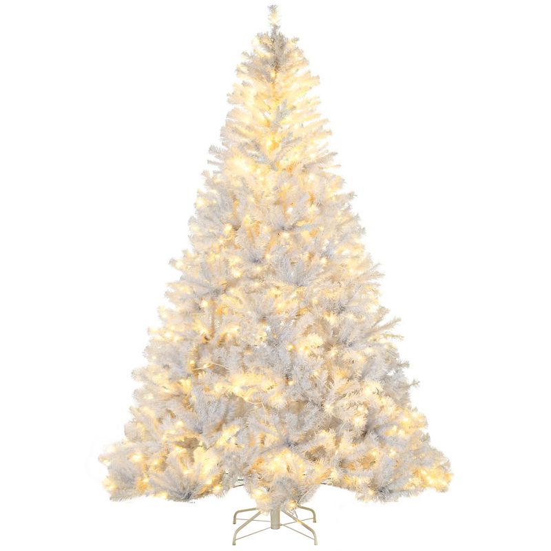 HOMCOM Prelit Artificial Christmas Tree Holiday Decoration with Warm White LED Lights, Auto Open, Steel Base, White, 4 of 7