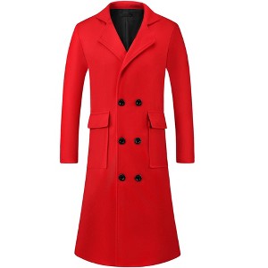 Lars Amadeus Men's Notched Collar Double Breasted Long Winter Coat - 1 of 4
