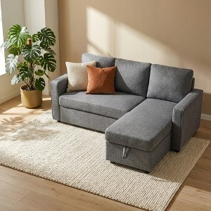 Dyonery 81" Sleeper Sofa Bed with Storage, L-Shaped Sectional Pull Out Couch with Reversible Chaise and USB Ports - 1 of 4