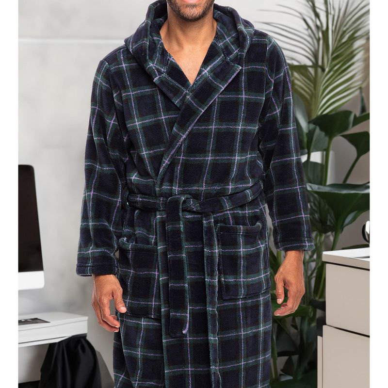 Men's Classic Winter Robe, Full Length Hooded Bathrobe, Cozy Plush Fleece, 6 of 10